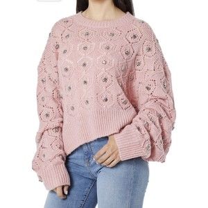 NWT The Kooples round neck stud pink women sweater size 2 $320